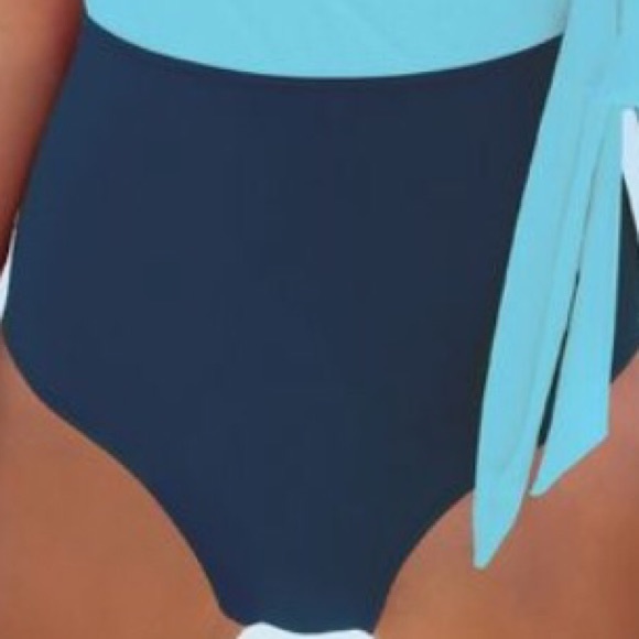 Women's One Piece Swimsuit Wrap Color Block Tie Side Bathing Suit - - Picture 5 of 5